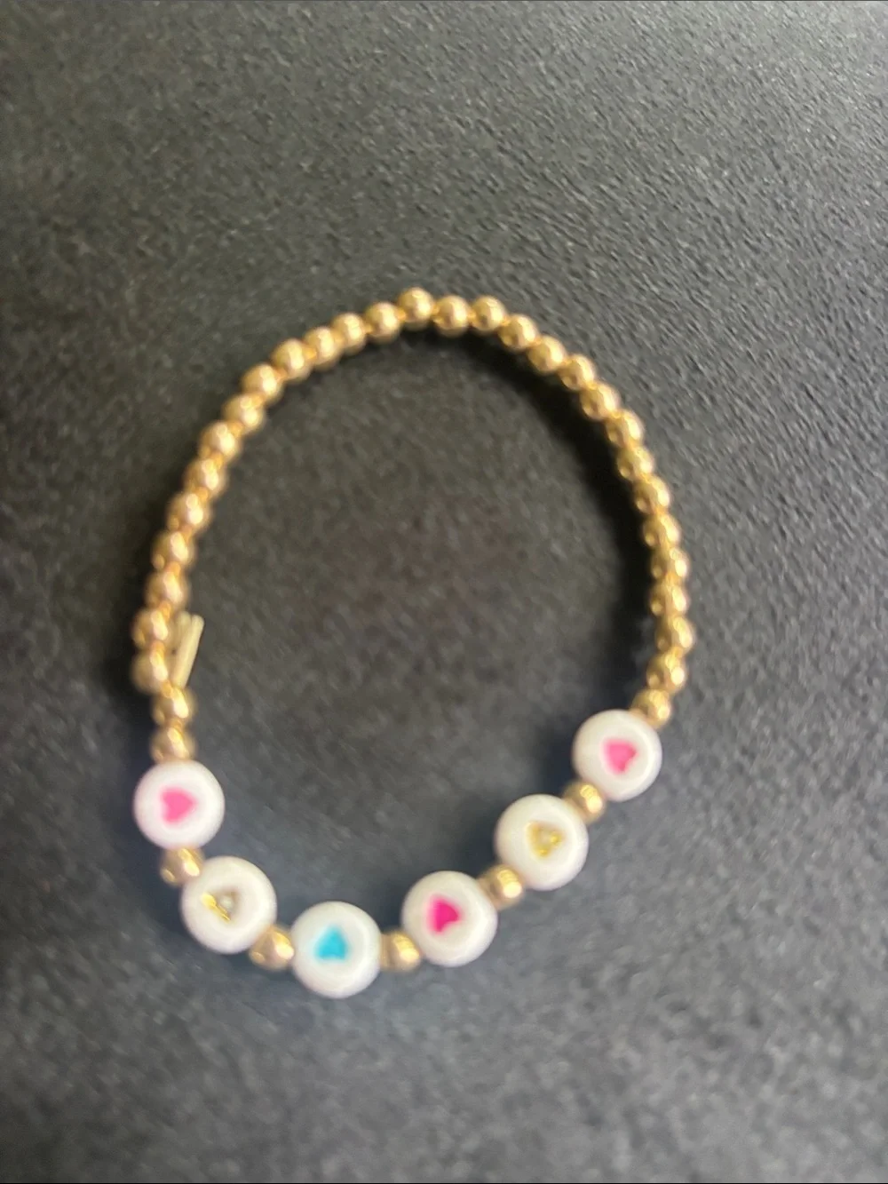 Kids Heart Bead Stretch Bracelet - Gold and Multicolor
